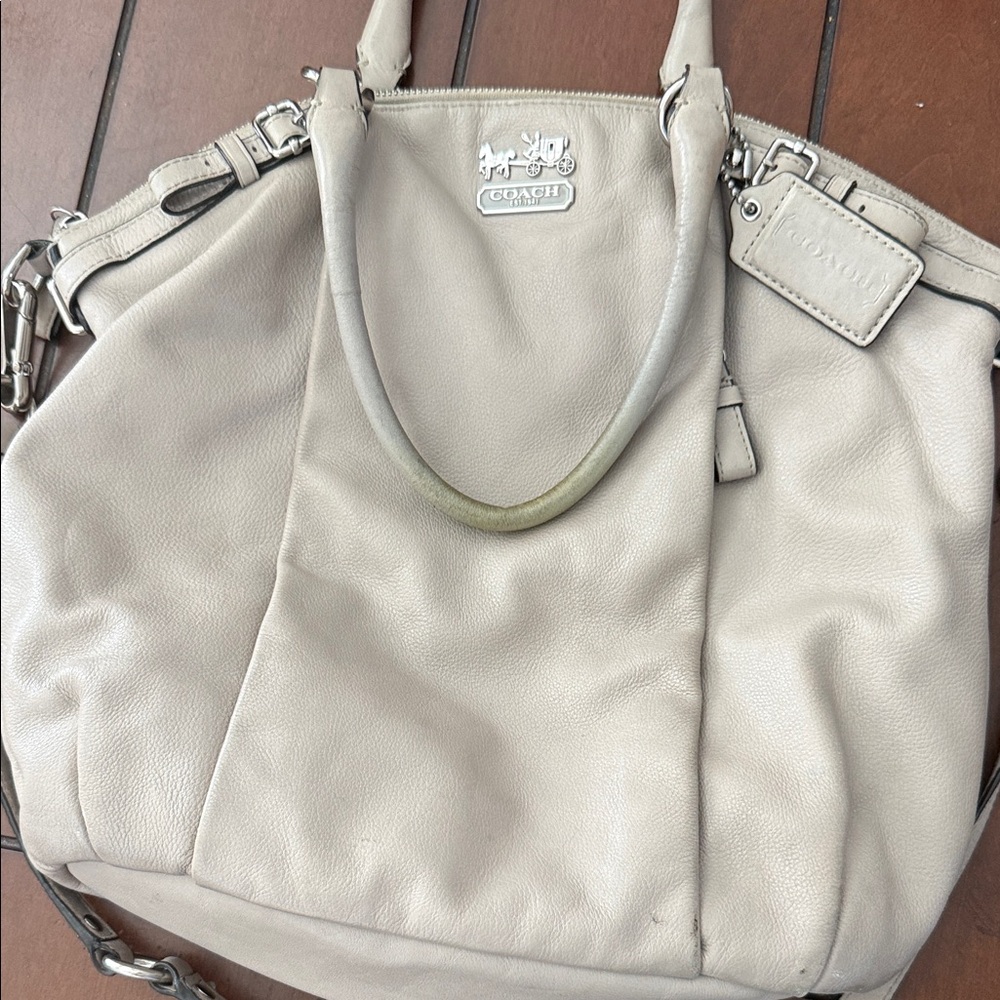 Coach Cream Leather Tote with Silver Hardware